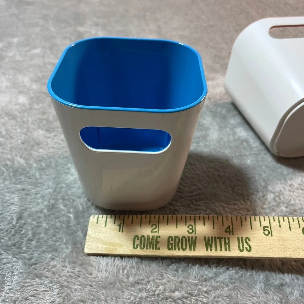 IKEA‎ Pen Holders Desk Organizers White Red Blue Storage Bins Set of 2